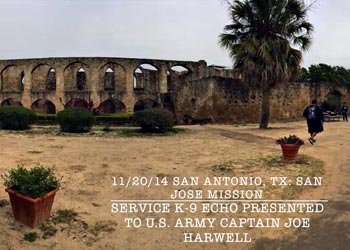 2nd Lieutenant Joseph Harwell and Service K9 Echo at the San Jose Mission